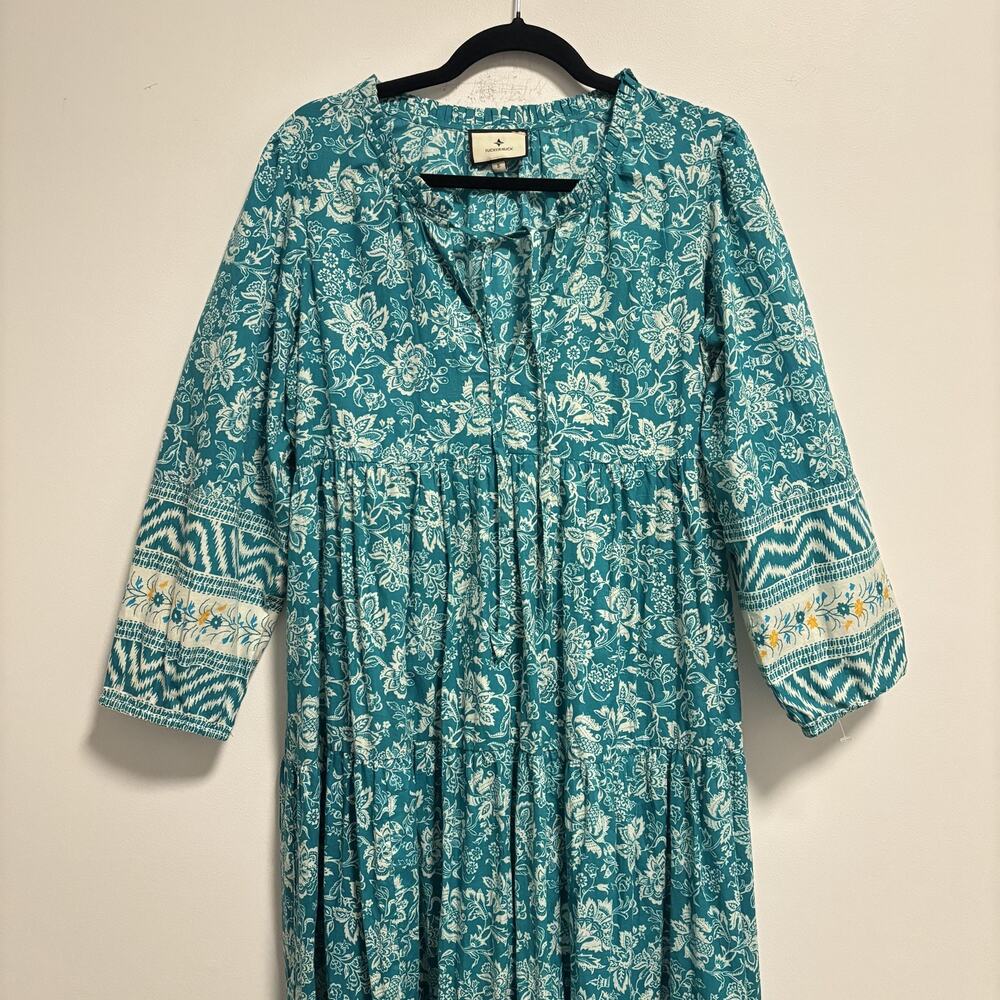 Tuckernuck Teal Floral Tiered Mini Dress with White and Yellow Accents - Picture 2 of 10